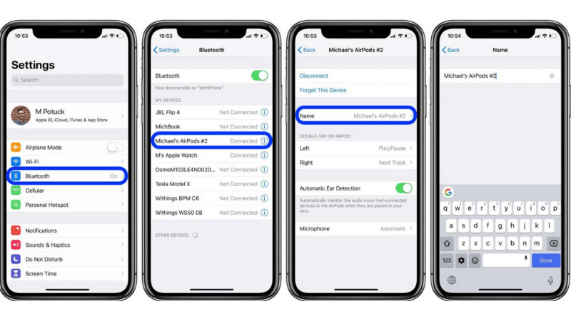 đổi tên airpods trên iphone