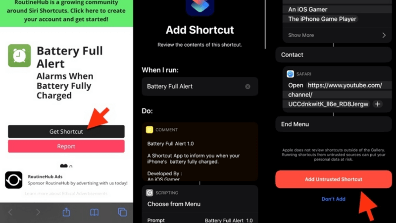 cài đặt phím tắt battery full alert