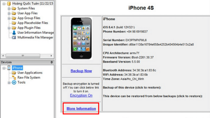 kiểm tra bằng ibackupbot