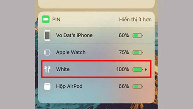 kiểm tra dung lượng pin airpods