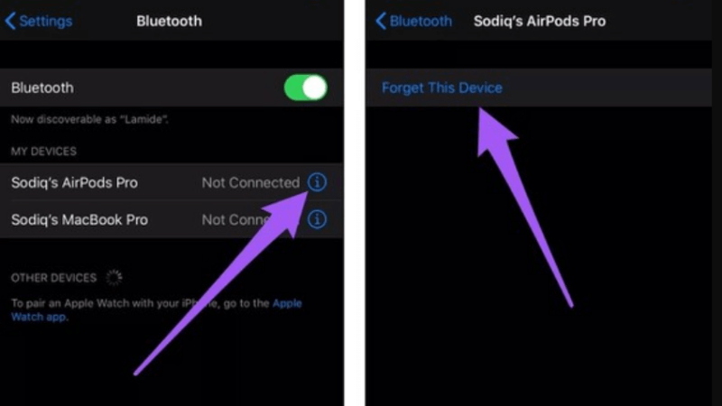 quên thiết bị airpods